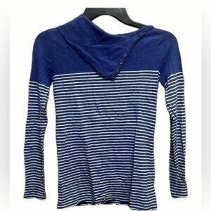 J. Crew Striped Top XXS | Blue & White Nautical Button Neck Pullover
